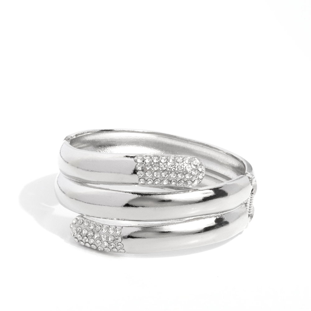 Paparazzi Silver Bracelet with Crystal Embellishments Smooth Similarity Fashion